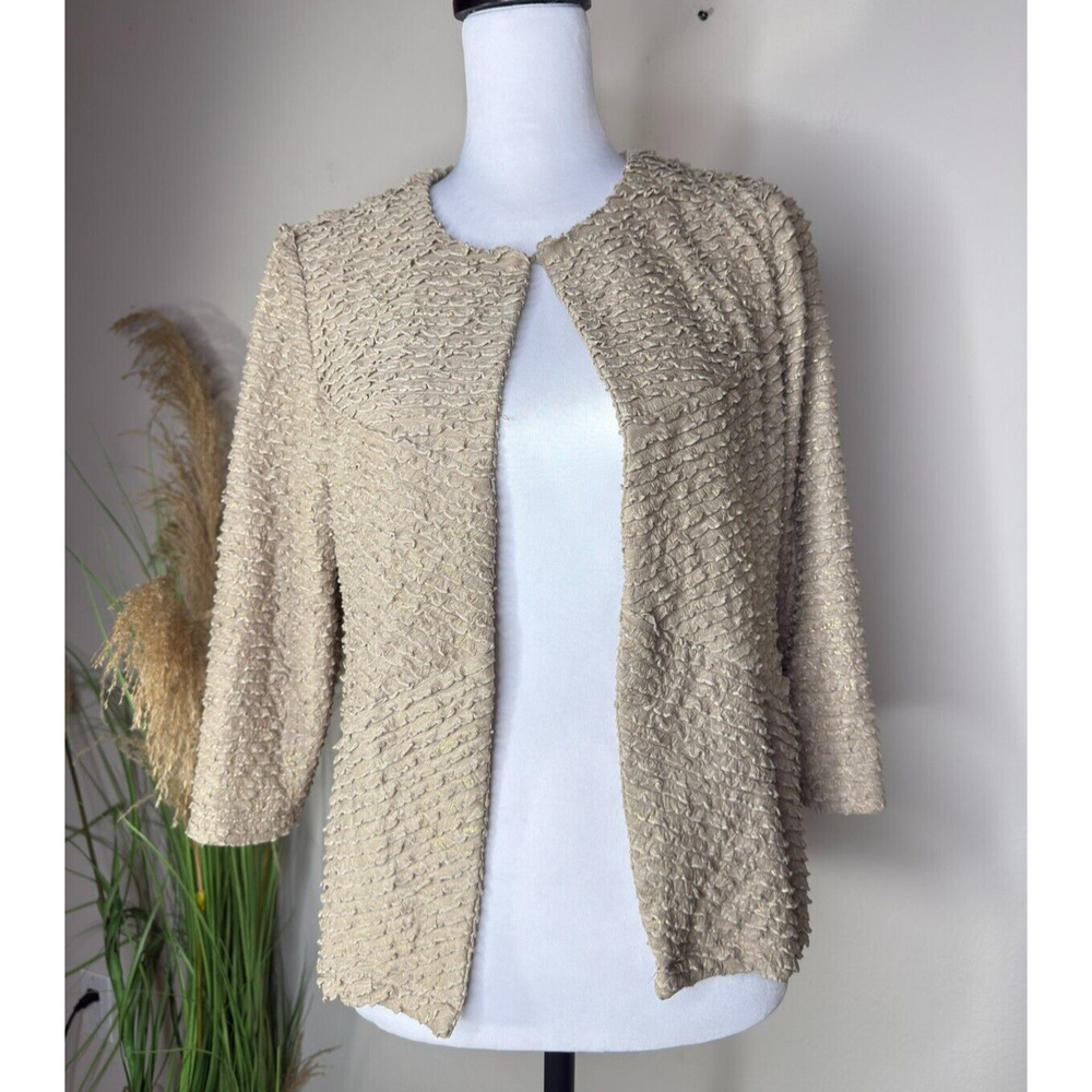Travelers Collection Chicos Jacket 0 Sz S Metallic Gold Ruffled Frill Preppy